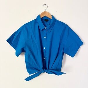 Banana Republic Factory Tie Front Button Up Shirt Blue Short Sleeve Size L